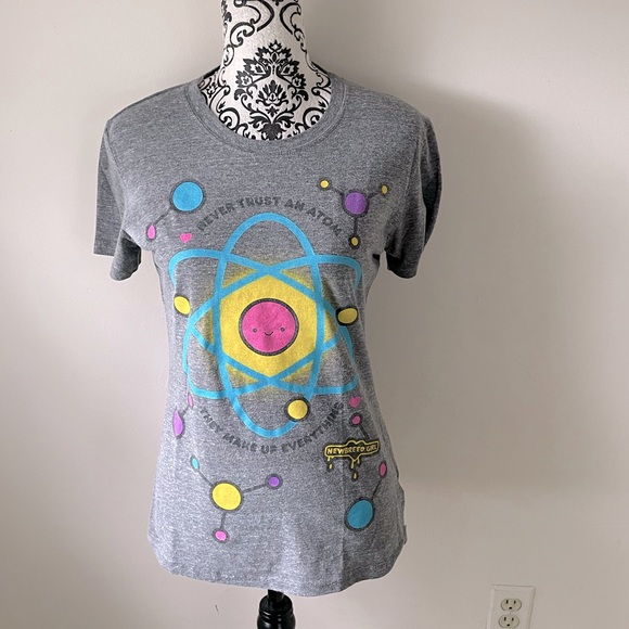 Tops - Geeky science T-shirt for us STEM girls! Punny chemistry joke -don’t trust atoms